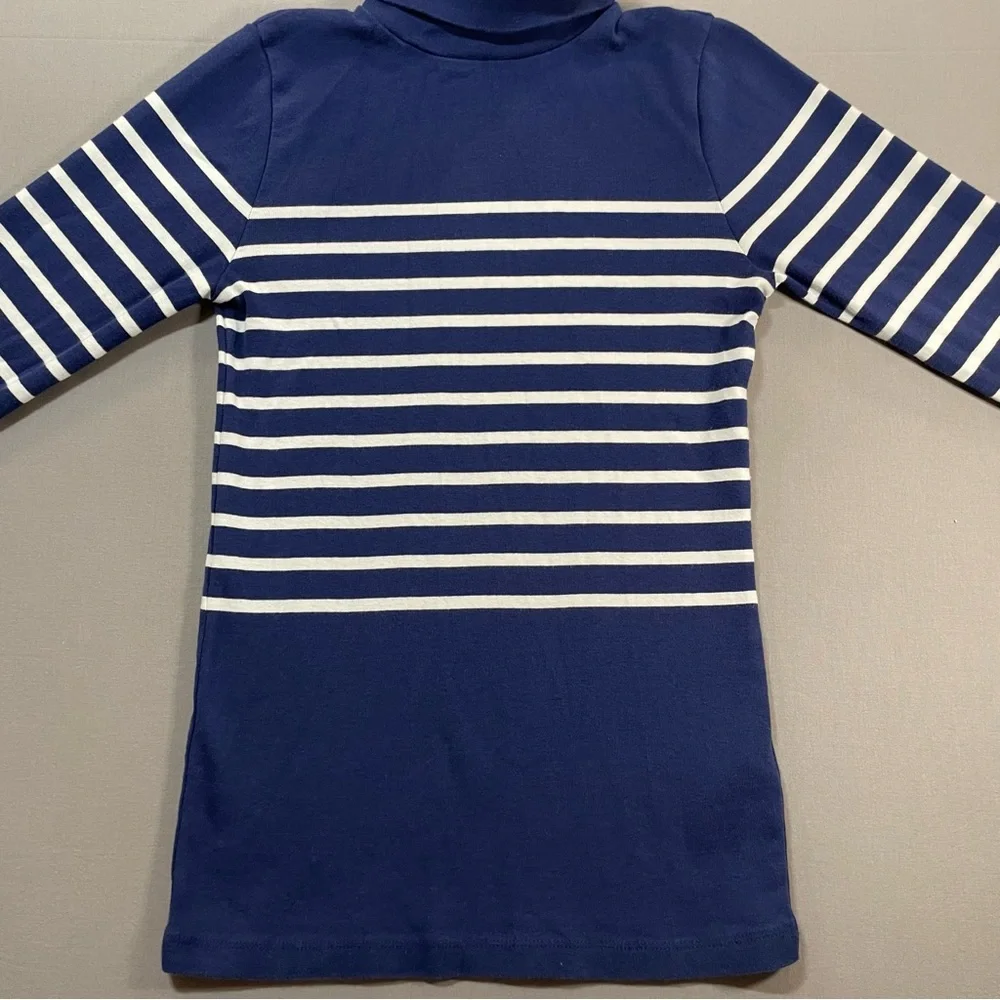 J Crew Perfect-Fit Turtleneck in Stripe, Long Sleeve Cotton Top - Womens Small